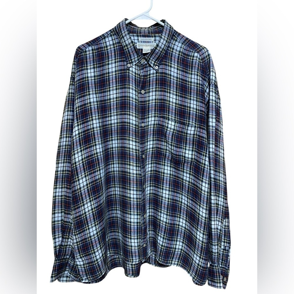 Banana Republic Blue Plaid Irish Linen Long Sleeve Men’s Button Up Shirt Size XL